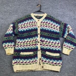 Lost Horizons Handknit Nepal Wool Cardigan Sweater Fair Isle Multi Color Mens L